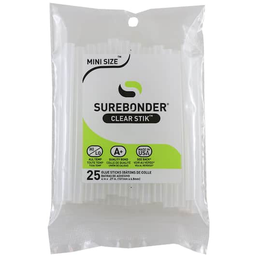 Surebonder® Mini Clear 4" Dual Temp Hot Glue Sticks, 12 Packs of 25